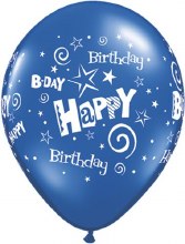 11" Happy Birthday Latex Balloon / Stars & Swirls ~ DARK BLUE