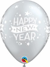 11" Happy New Year Latex Balloon ~ SILVER