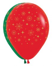 11" Print Latex Helium Balloon, Golden Snowflake • Forest Green