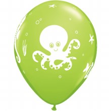 Ocean • Cute Sea Creatures Print, Lime Green • 11in. Latex Helium Balloon