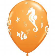 Ocean • Cute Sea Creatures Print, Orange • 11in. Latex Helium Balloon