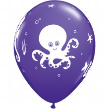 Ocean • Cute Sea Creatures Print, Puple Violet • 11in. Latex Helium Balloon