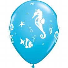 Ocean • Cute Sea Creatures Print, Robin's Egg Blue • 11in. Latex Helium Balloon