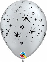 11in. Sparkles & Swirls Latex Balloon ~ SILVER