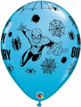 Spiderman • Happy Birthday 11in. Printed Latex Balloon ~ Robin's Egg Blue