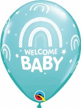 Boho Rainbow, Welcome Baby • Caribbean Blue • 11" Latex Helium Balloon