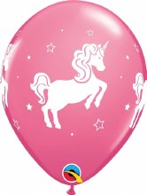 Unicorn • Whimsical Print, Rose Pink • 11in. Latex Helium Balloon