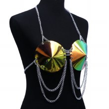 Holographic Vinyl Bra Top with Chains