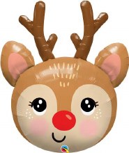 Holiday Reindeer Rudloph Cute Face Jumbo Size Mylar Helium Balloon 35in.