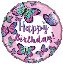 Insect • Butterfly, Happy Birthday • Standard Size 18in. Mylar Helium Balloon