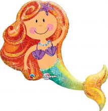 Under The Sea, Mermaid Merry Holographic • Jumbo 38in. Mylar Helium Balloon