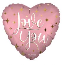 I Love You, Soft Pink Heart Shape w/ Metallic Sparkles • Standard Size 18in. Mylar Helium Balloon