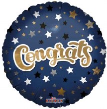 Congrats, Matte Blue & Gold • Standard Size 18in. Mylar Helium Balloon