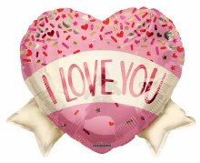 I Love You, Heart Shape w/ Sprinkles • Standard Size 18in. Mylar Helium Balloon