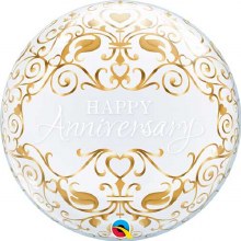 Happy Anniversary, Gold Elegance Bubble • Jumbo 22in. Plastic Bubble Helium Balloon