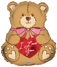 I Love You, Teddy Bear Plush • Standard Size 18in. Mylar Helium Balloon