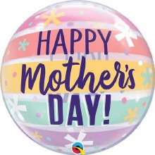Pastel Stripes Bubble, Happy Mother's Day • Jumbo 22" Clear, Plastic Bubble Helium Balloon