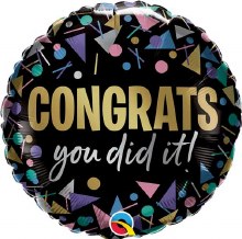 Congrats You Did It, Retro Black & Gold • Standard Size 18in. Mylar Helium Balloon