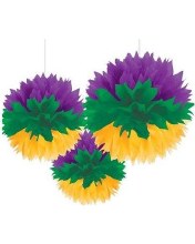 Hanging Fluffy Decor ~ Mardi Gras 3pc