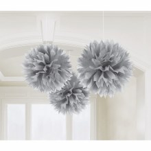 Hanging Fluffy Decor ~ Silver 3pc