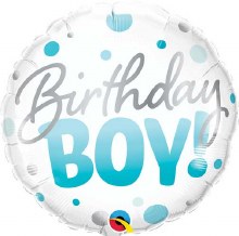 Birthday Boy, Dots • Standard Size 18in. Mylar Helium Balloon