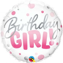 Birthday Girl, Dots • Standard Size 18in. Mylar Helium Balloon
