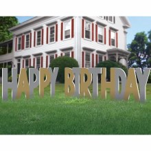 Yard Sign HBD Slv/Gld Lrg