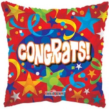 Congrats. Stars & Streamers Square • Standard Size 18in. Mylar Helium Balloon