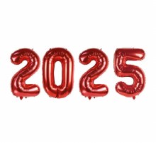 2025 Number Bundle, Red • Jumbo 34" Mylar Helium Balloons x4