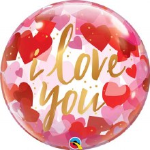 I Love You, Paper Hearts Bubbble • Jumbo 22in. Plastic Bubble Helium Balloon