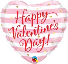 Happy Valentine's Day, Pink Stripes Heart • Standard Size 18in. Mylar Helium Balloon