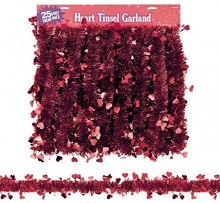 Garland Tinsel w/Red Hearts 25ft