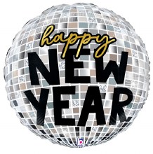 Happy New Year, Disco Round • Jumbo 28in. Mylar Helium Balloon