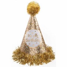 Cone Hat BDay Gold Glitter