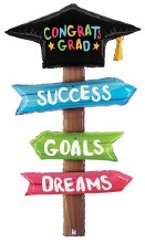 Congrats Grad, Sign Post Shape • Mega Jumbo 5' Tall Mylar Helium Balloon
