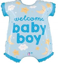 Blue, Baby Boy • Onesie Pattern Full • Jumbo 26" Mylar Helium Balloon