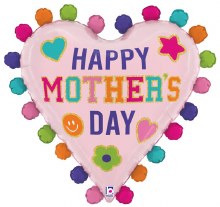 Patches Heart Shape, Happy Mother's Day • Jumbo 27" Mylar Helium Balloon