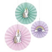 Unicorn Paper Fans 3pk