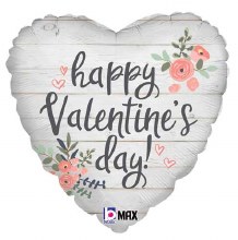 Happy Valentine's Day, Soft Rustic Heart • Standard Size 18in. Mylar Helium Balloon