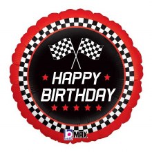 Racecar • Checkered Flag • Happy Birthday • 18" Standard Size Mylar Helium Balloon