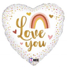 I Love You, Boho Rainbow Heart • Standard Size 18in. Mylar Helium Balloon