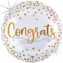 Congrats, Holographic White & Gold • Standard Size 18in. Mylar Helium Balloon