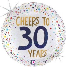 Milestone Year • Cheers to 30 Years • Standard Size 18" Mylar Helium Balloon