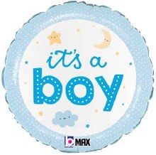 Blue, It's A Boy • Onesie Pattern • Standard 18" Mylar Helium Balloon