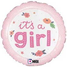 Pink, It's A Girl • Onesie Pattern • Standard 18" Mylar Helium Balloon