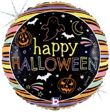 Happy Halloween, Glitter Stripes Round • Standard Size 18" Mylar Helium Balloon