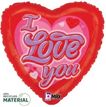 I Love You, Retro Heart Shape • Standard 18in. Mylar Helium Balloon