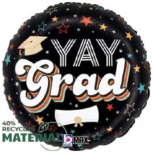 Retro Yay Grad Round • Standard Size 18" Mylar Helium Balloon