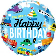 Transportation • Happy Birthday • 18" Standard Size Mylar Helium Balloon