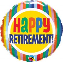 Happy Retirement, Classic Stripes • Standard Size 18in. Mylar Helium Balloon